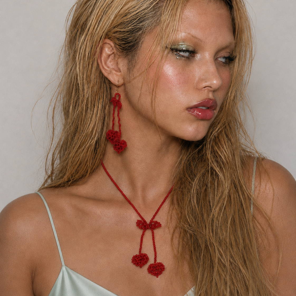 Cherry Glow Duo – Necklace + Earrings