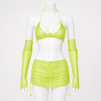 Lime Glow Rhinestone Mesh Cover-Up Set