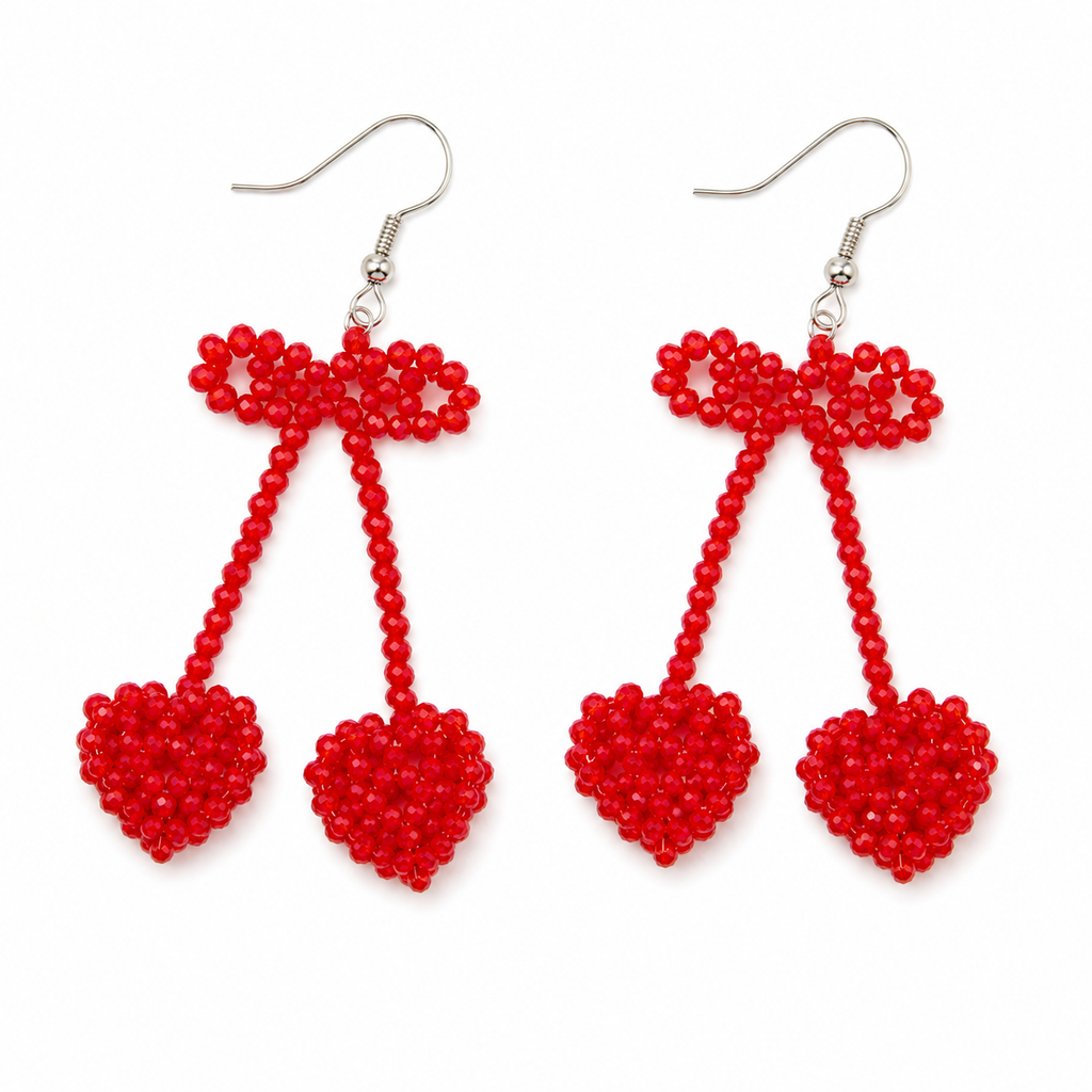 Cherry Glow Beaded Drop Earrings – Y2K Bow Jewelry | FIVZI