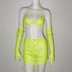Lime Glow Rhinestone Mesh Cover-Up Set