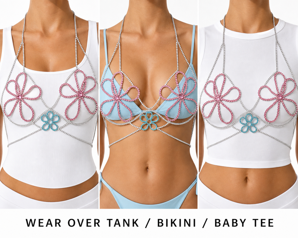 Rhinestone Floral Chain Top