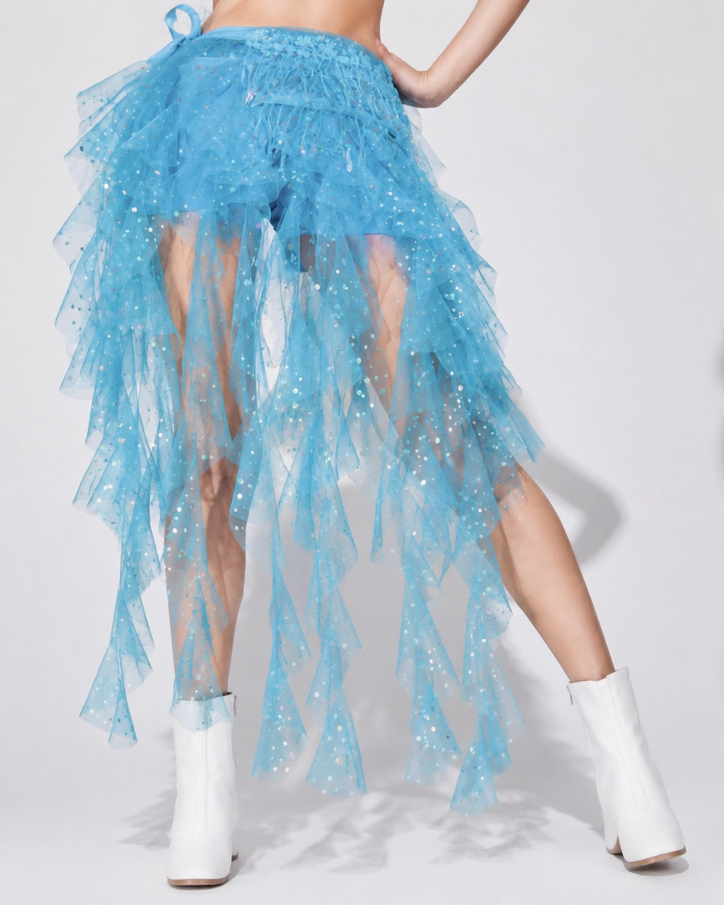 Aqua Glitter Tulle Hip Scarf Cover-Up