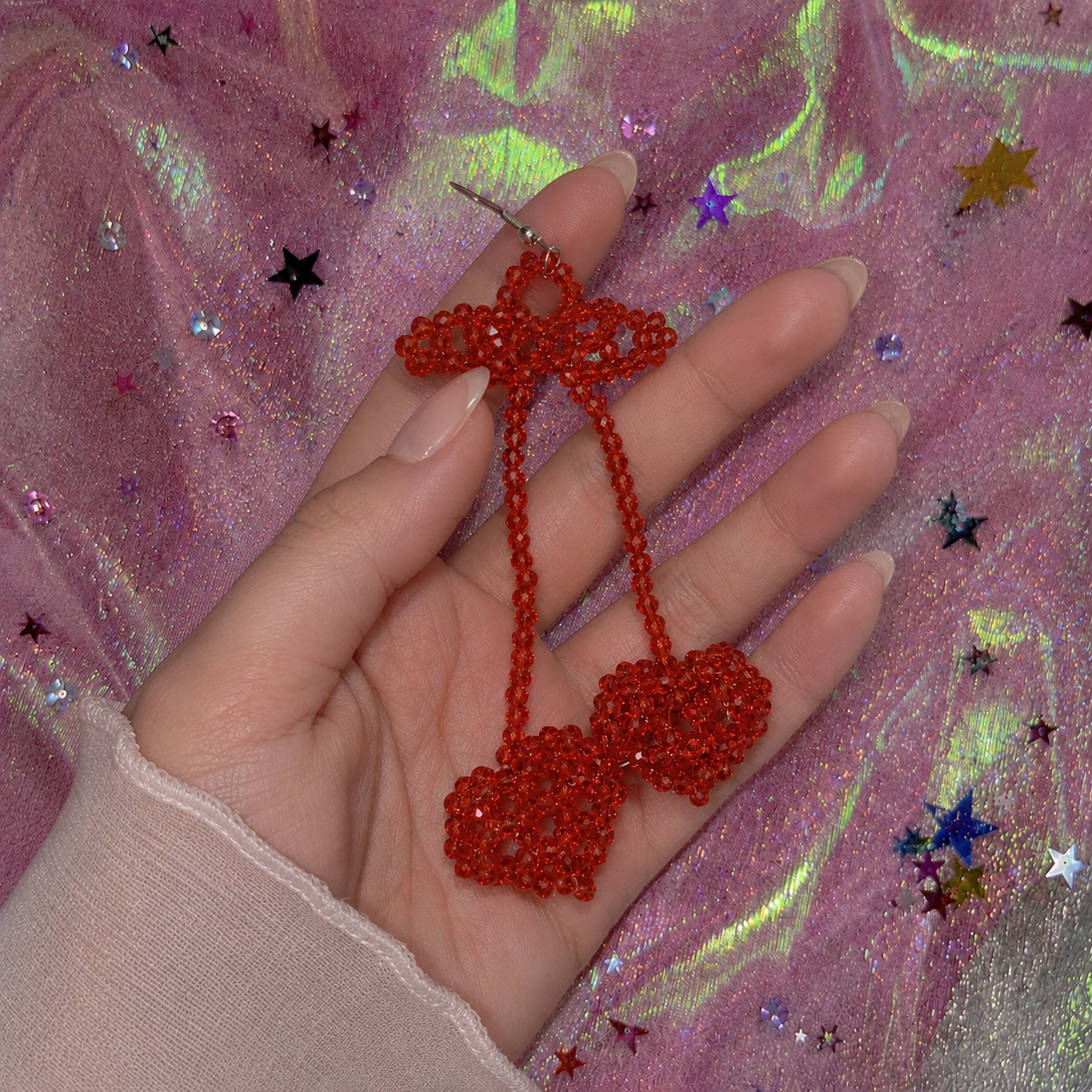 Cherry Glow Beaded Drop Earrings – Y2K Bow Jewelry | FIVZI