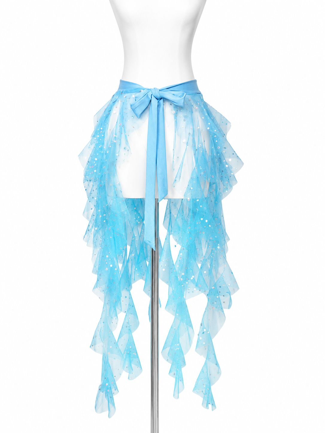 Aqua Glitter Tulle Hip Scarf Cover-Up