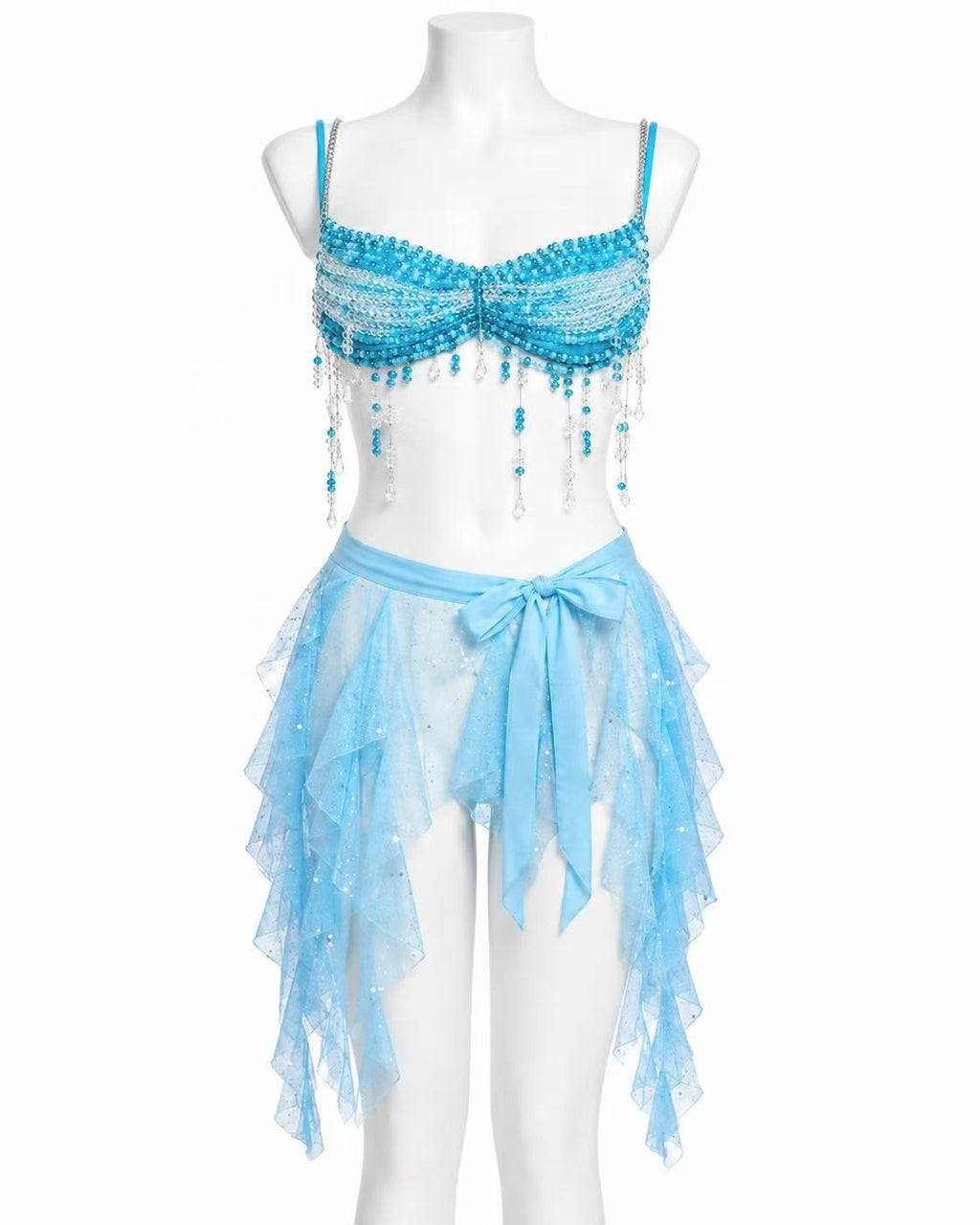 Aqua Glitter Tulle Hip Scarf Cover-Up