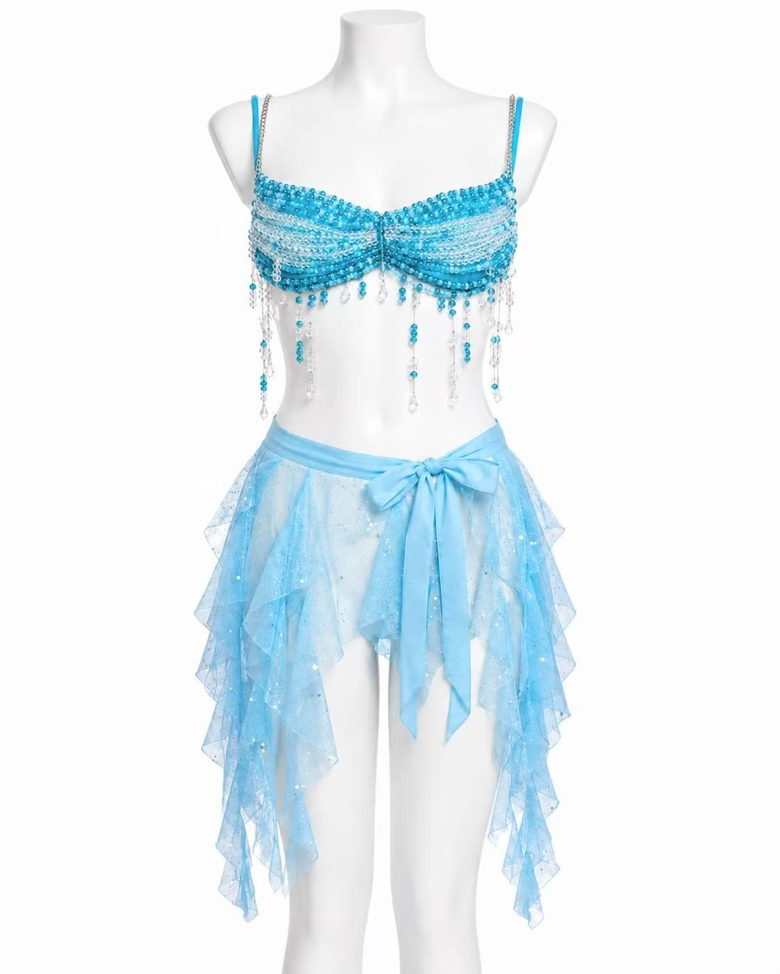 Aqua Glitter Tulle Hip Scarf Cover-Up