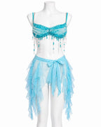 Aqua Beaded Chain Top & Bikini Set