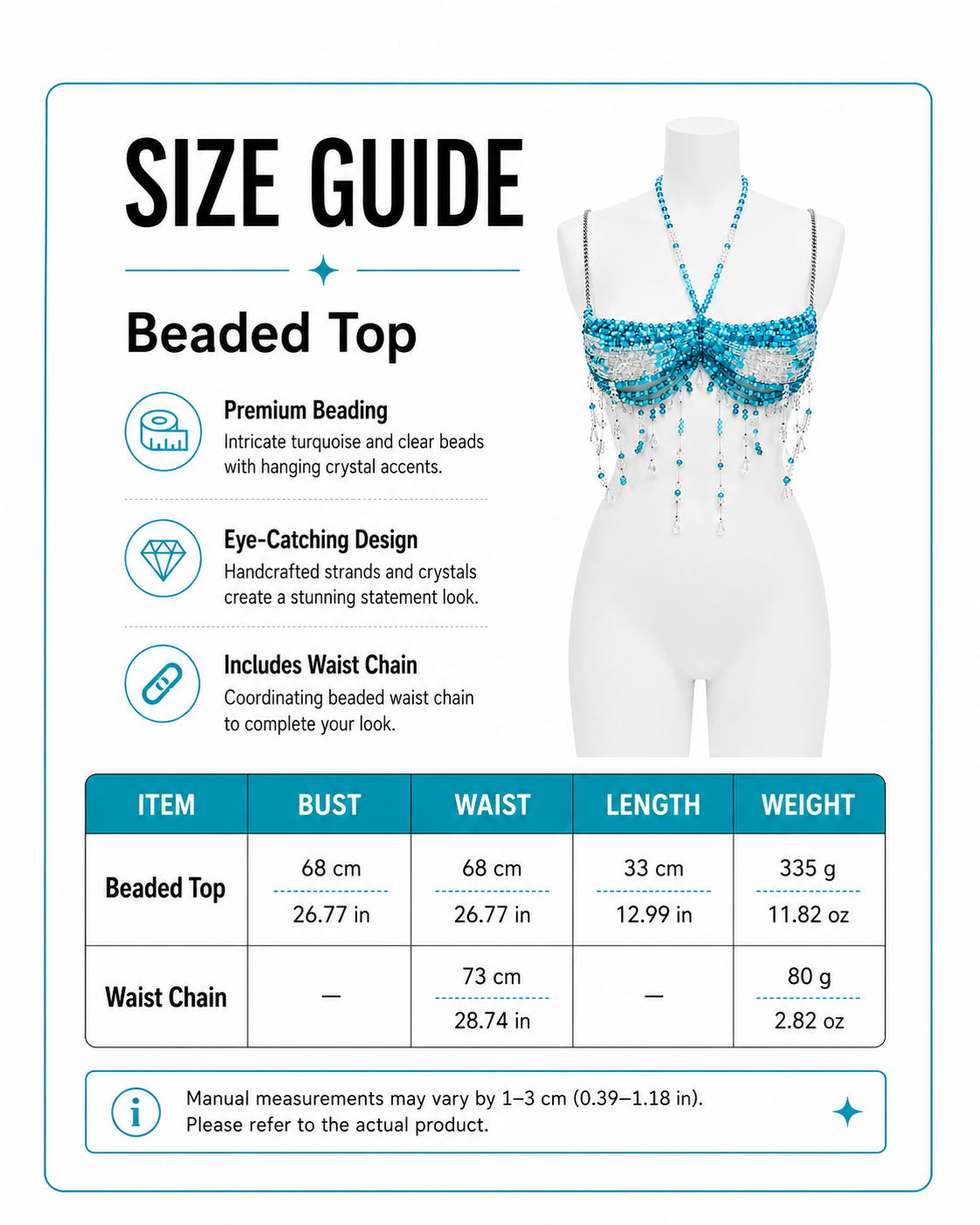 Aqua Beaded Chain Top & Bikini Set