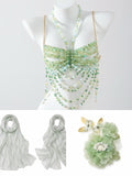 CRYSTAL-olive green Festival/Party/Rave Bikini Outfit