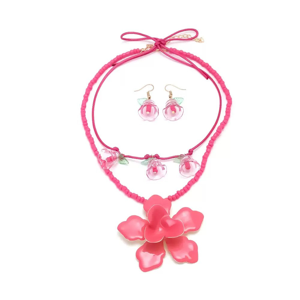 Pink Flower Jewelry Set