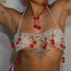Cherry Glow Beaded Body Chain Top – Y2K Festival Jewelry | FIVZI