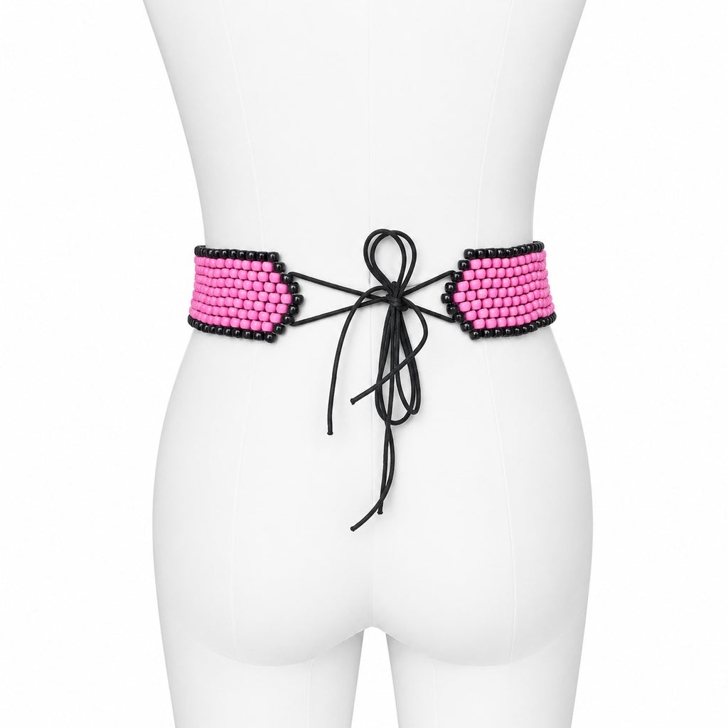 Pink Beaded Bow Belt