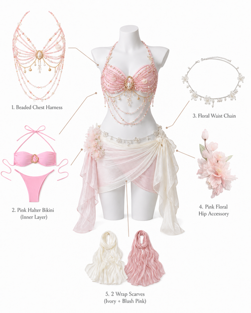 CRYSTAL-pink Festival/Party/Rave Bikini Set