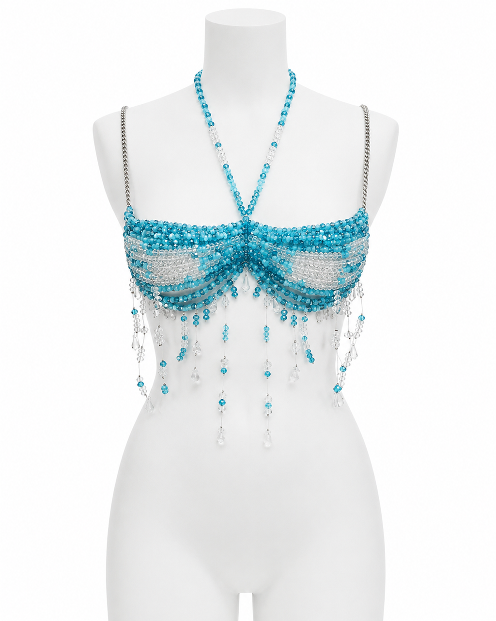 Aqua Beaded Chain Top & Bikini Set