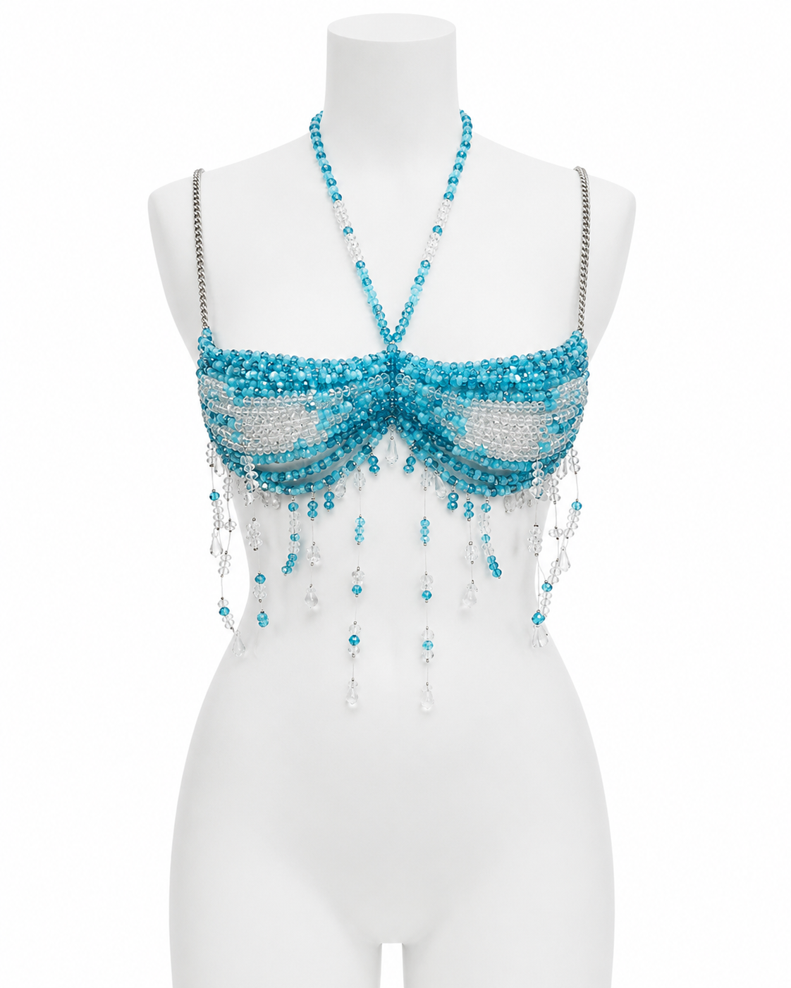 Aqua Beaded Chain Top & Bikini Set