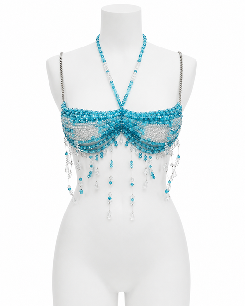 Aqua Beaded Chain Top & Bikini Set